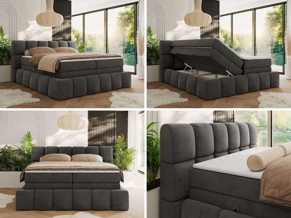 BOXSPRINGBETT NIRA KING 140/200 Dunkelgrau Velvet - H3 - Dunkelgrau, Holz/Textil (140/200cm) - MKS
