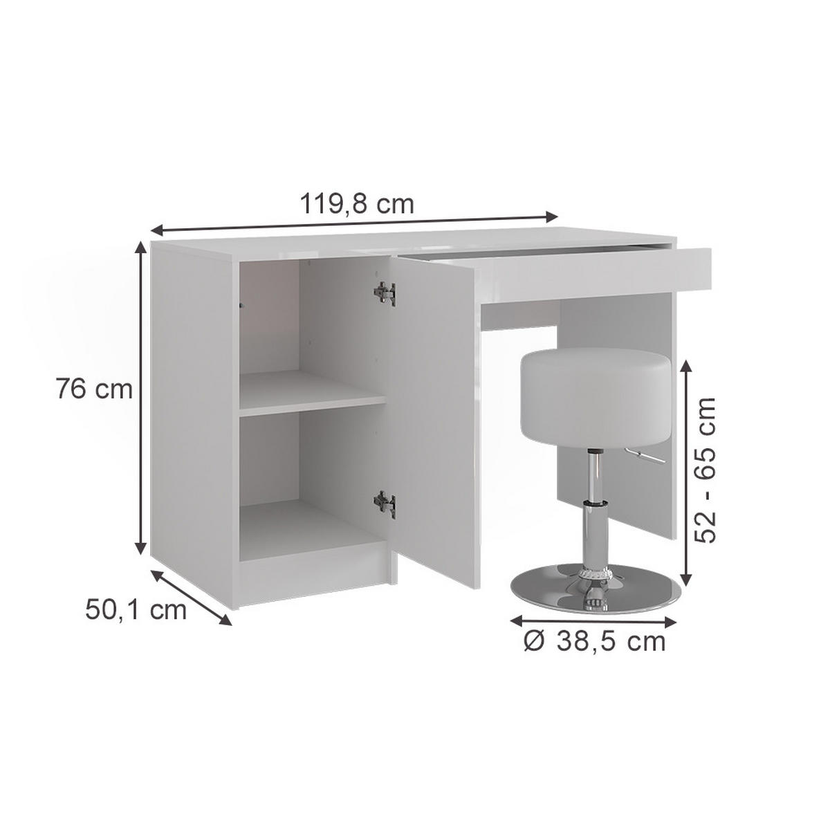TOALETNÍ STOLEK Sherry Bílá/bílý vysoký lesk - vysoce lesklá bílá, kompozitní dřevo (119.8/76/50.1cm) - Vicco