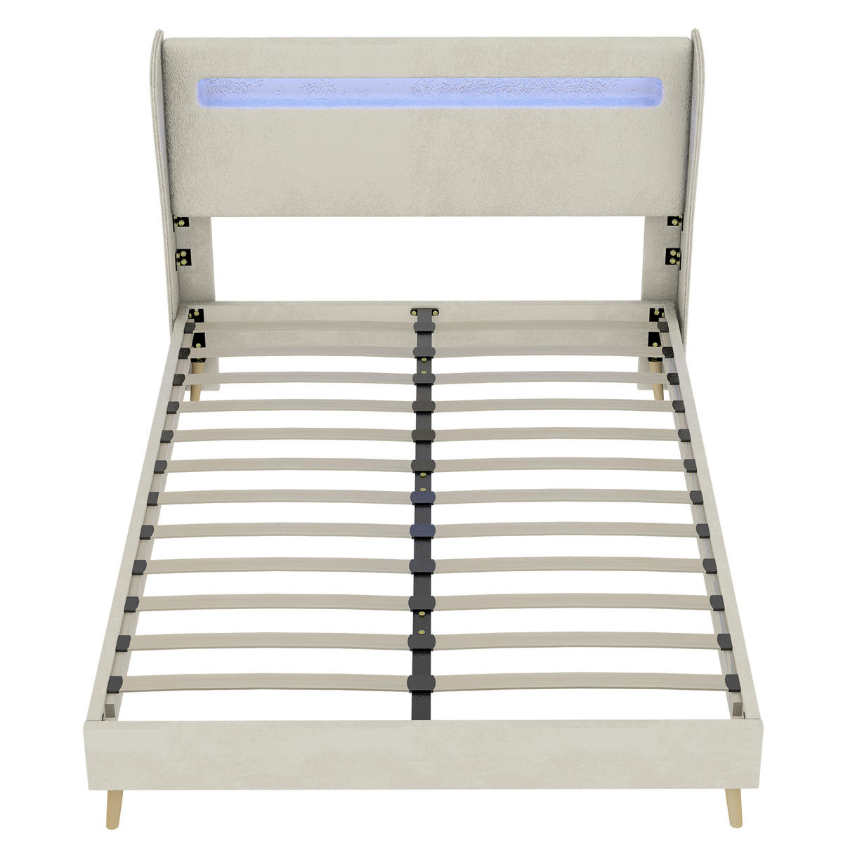 POLSTERBETT 160/200 cm DE-35471 mit LED-Kopfteil Beige - Beige, Metall (160/200cm) - ComfortXL