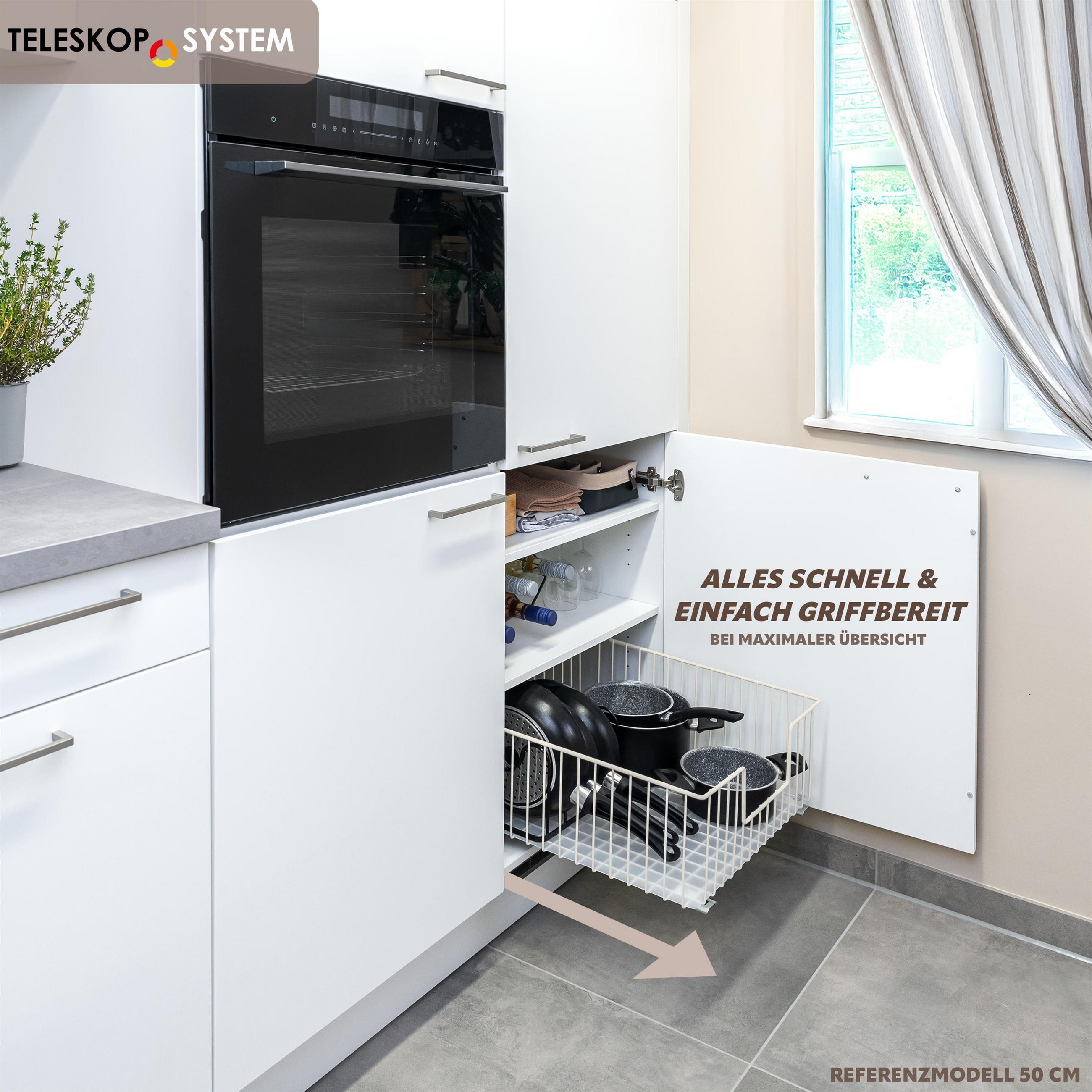 SCHRANK-KORBAUSZUG 30 cm mit Einlegeboden, cremeweiß - Creme, Metall (30/23/50.5cm) - bremermann