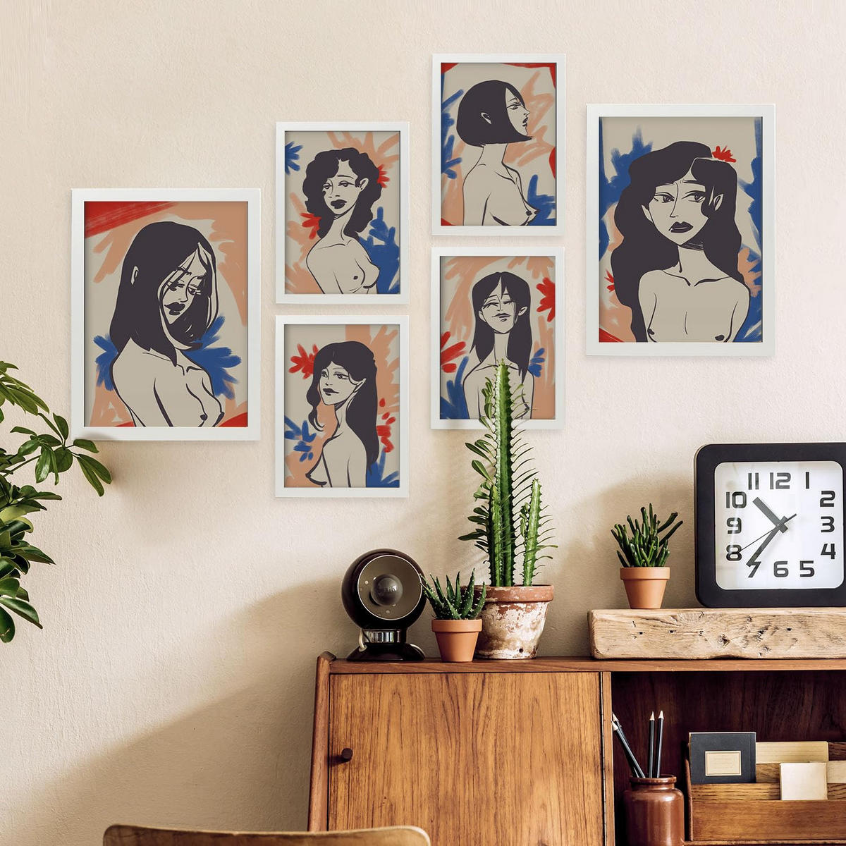 POSTER Set Mit 6 Faszinierende Schönheit In Weibliche Zusammenfassung Ästhetische Dekorative Gemälde Für Ihr Wohnzimmer Zuhause A3 & A4 Weißer Rahmen - Weiß, Papier (29/3cm) - Nacnic
