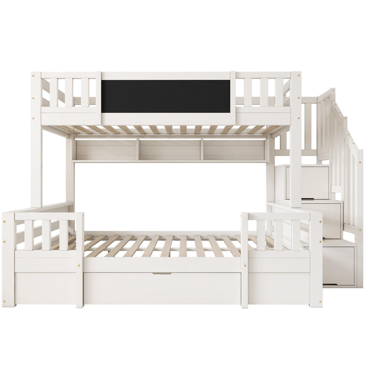 ETAGENBETT 90/200 & 140/200 cm mit Kreidetafel, Leiterschrank und Schubladen aus Massivholz, Weiß - Weiß, Holzwerkstoff (90/200cm) - Redom