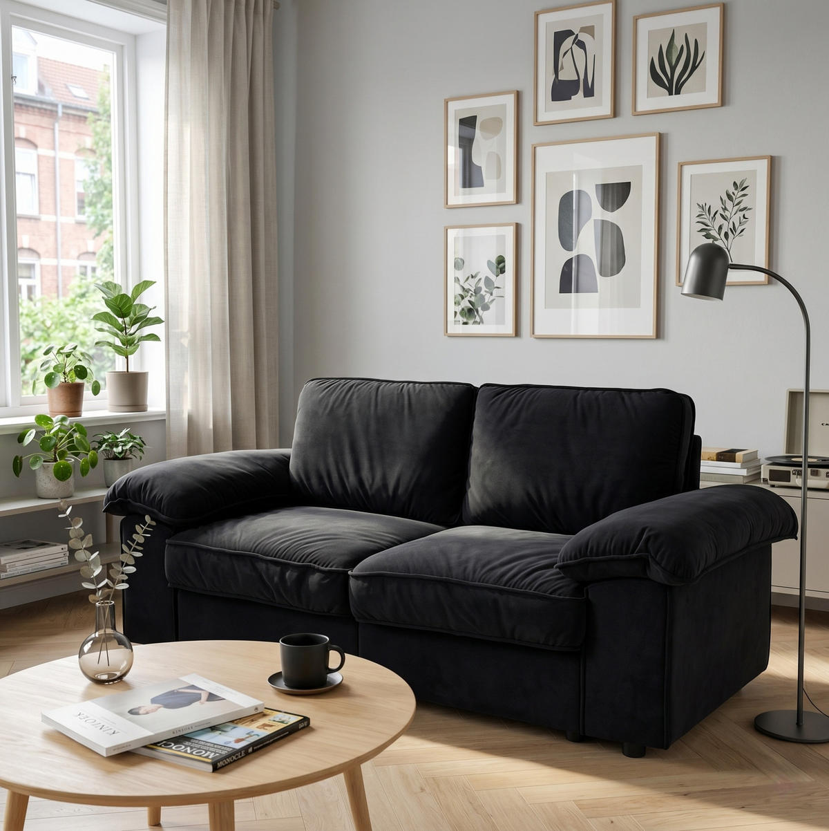 SOFA mit Stauraum Schwarz Massivholz MDF - Schwarz, Holzwerkstoff (201/89/91cm) - Meubliv