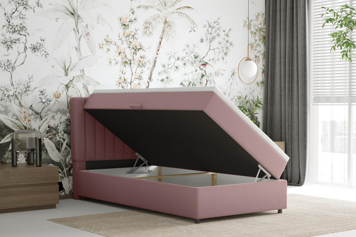 BOXBETT Everest 100 x 200 cm Einzelbett mit hochwertiger Bonell-Matratze und Topper - Rosa, Holz (100/200cm) - Panda Möbel
