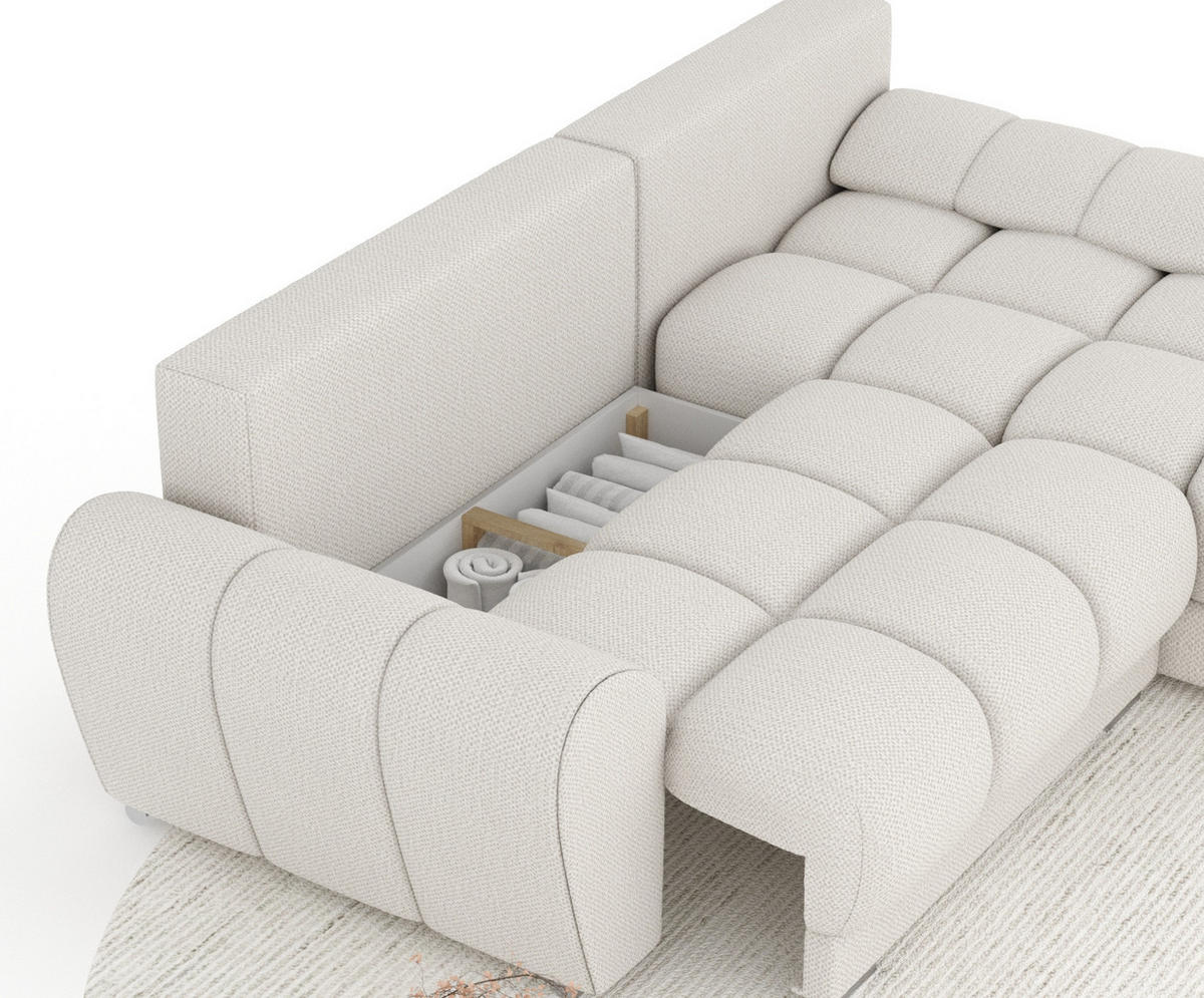 ECKSOFA MIT SCHLAFFUNKTION Peebles Beige Chenille-Stoff - Chromfarben/Beige, Holz/Holzwerkstoff (256/175cm) - Maison de Reve