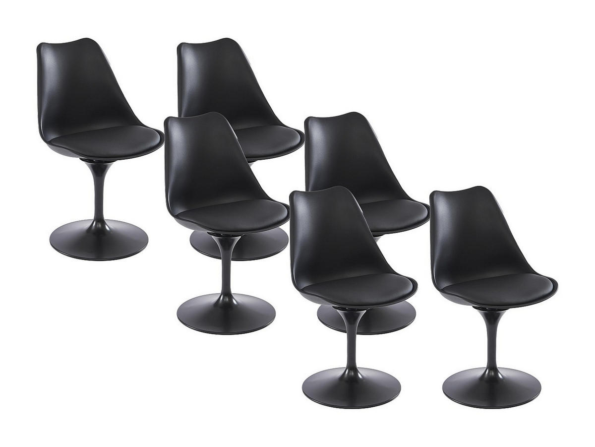 STUHL 6er-Set - Polypropylen, Kunstleder & Metall - Schwarz - XAFY - Schwarz, Kunststoff (56.5/82/49cm) - Vente-Unique