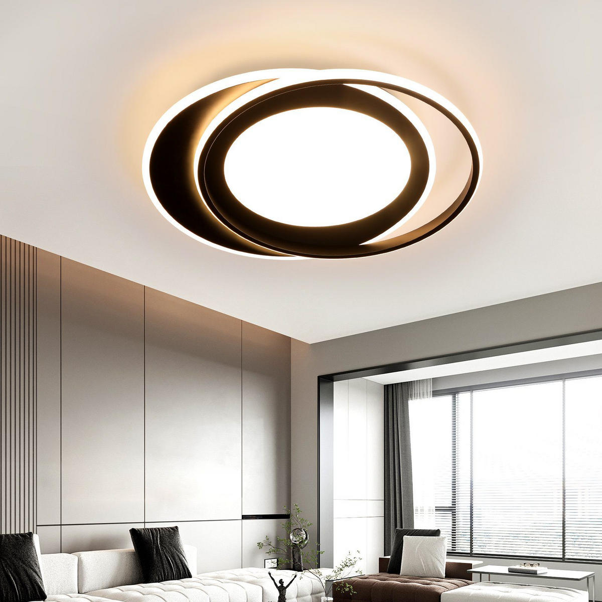 LED-DECKENLEUCHTE Sonnensystem 48.5/47.5/7 cm - Schwarz, Kunststoff (48.5/47.5/7cm) - Nettlife