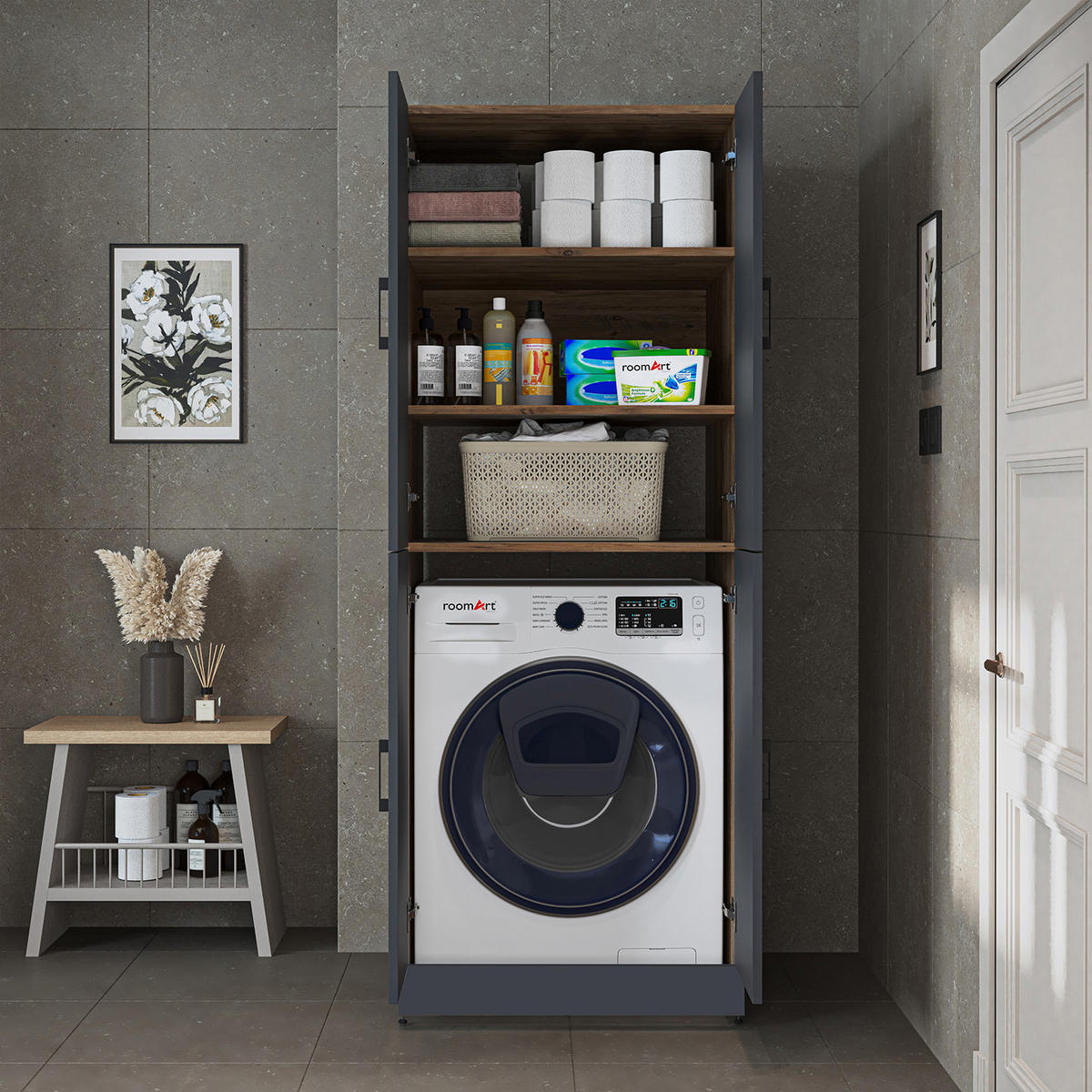 WASCHMASCHINENSCHRANK DORA-II 70cm Breit - Anthrazit, Holzwerkstoff (70/186/74cm)