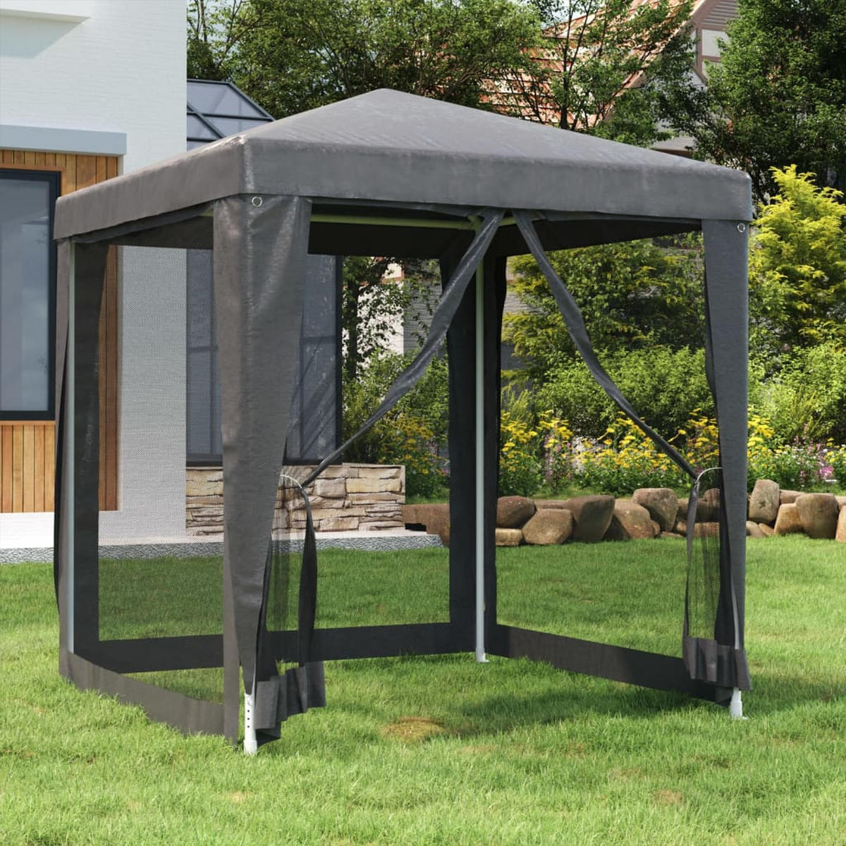 PARTYZELT Mit 4 Mesh-Seitenwänden Anthrazit 2/2 M Hdpe - Anthrazit, Kunststoff (200/240/200cm) - vidaXL