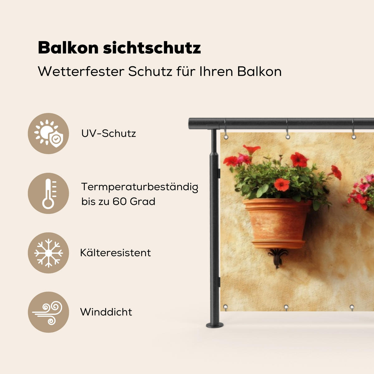 BALKON-SICHTSCHUTZ Blumentöpfe - Wand - Vintage - Terra cotta, Kunststoff (500/110cm) - MuchoWow