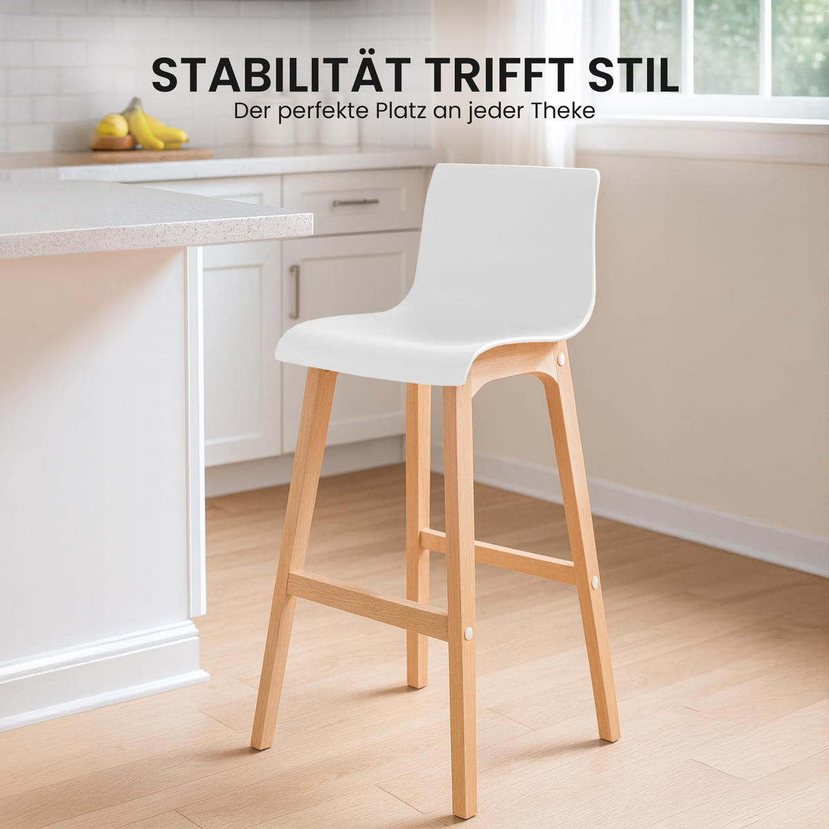 BARHOCKER 2er Set Holz Weiß - Eukalyptusholzfarben/Weiß, Holz (41/102/46cm) - CLP