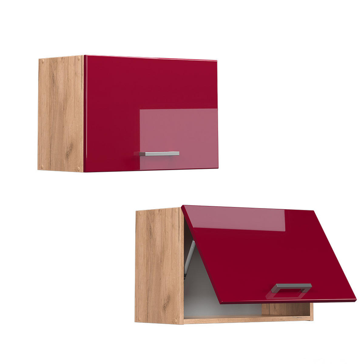 HÄNGESCHRANK R-Line Rot Hochglanz 60 cm Flach - Honigeiche/Eiche Wotan, Holzwerkstoff (60/40/31cm) - Vicco