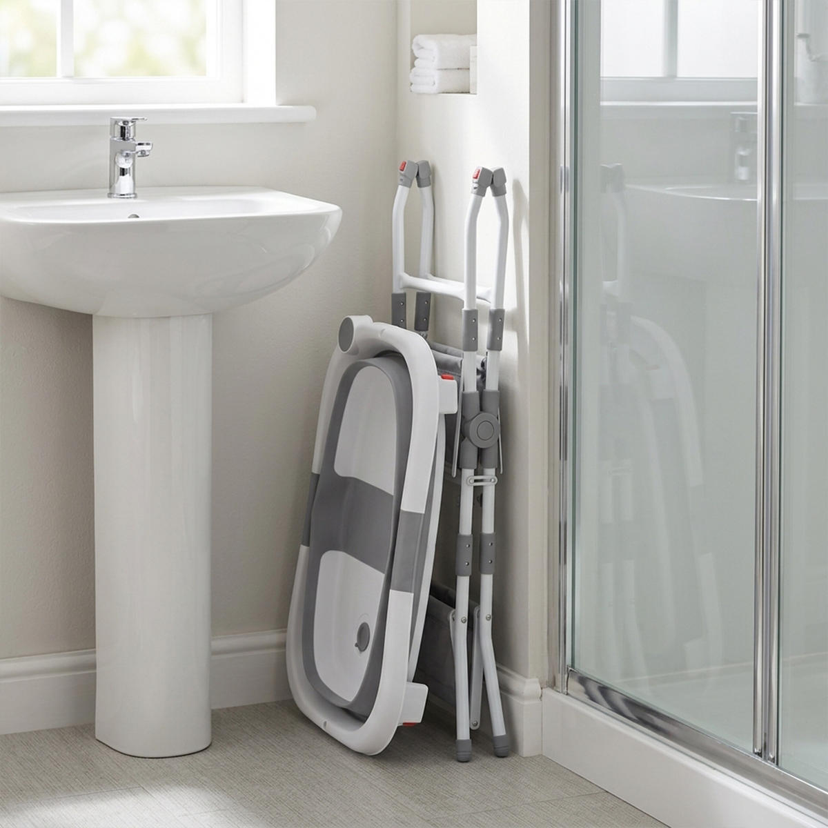 BABYBADEWANNE Grau Weiß faltbar mit Gestell - Multicolor, Kunststoff/Metall (68/52cm) - Relaxdays