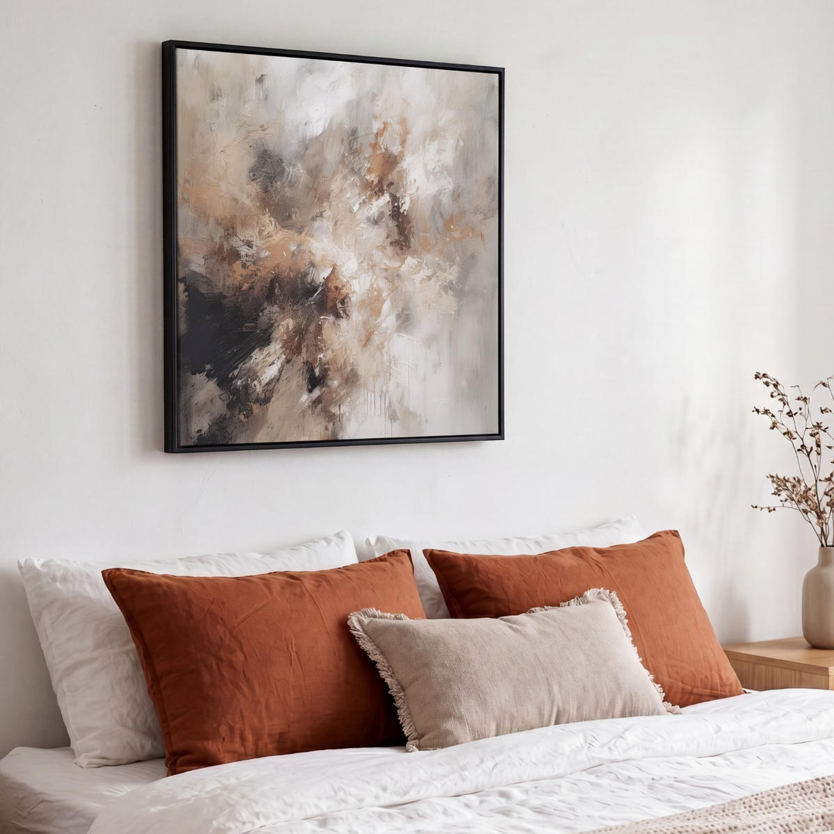 LEINWAND Bilder mit Rahmen - Farbe - Abstrakt - Beige - Kunst - 50x50 - Greige, Textil (50/50cm) - MuchoWow