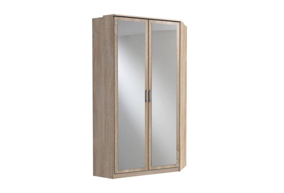 KLEIDERSCHRANK Click in Eiche Sägerau - Eckkleiderschrank mit Spiegel - Braun, Holzwerkstoff (95/198/95cm)