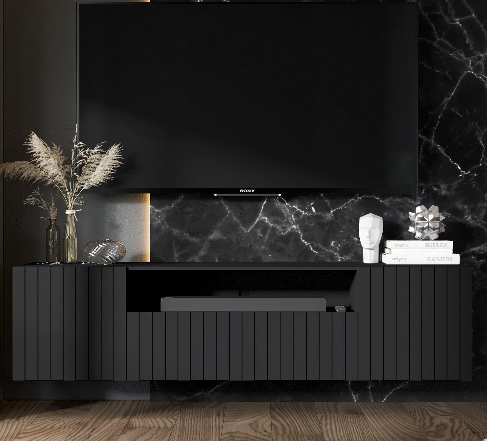 TV-SCHRANK Elpis2 Schwarz Matt Glamour 150 cm - Schwarz, Holzwerkstoff (150/37.5/36.5cm) - Meble Lindner