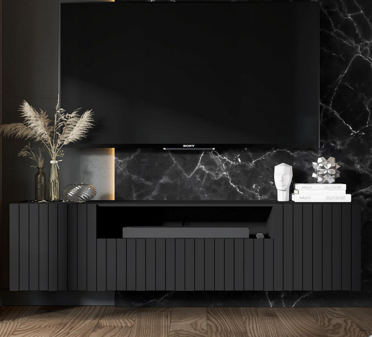 TV-SCHRANK Elpis2 Schwarz Matt Glamour 150 cm - Schwarz, Holzwerkstoff (150/37.5/36.5cm) - Meble Lindner