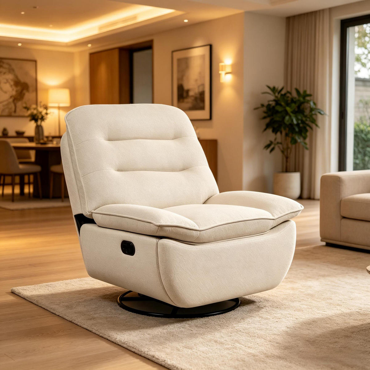 RELAXSESSEL 360° drehbar mit Fußstütze und Stauraum, DE-42187, Beige - Beige, Metall (49.5/106/95cm) - ComfortXL