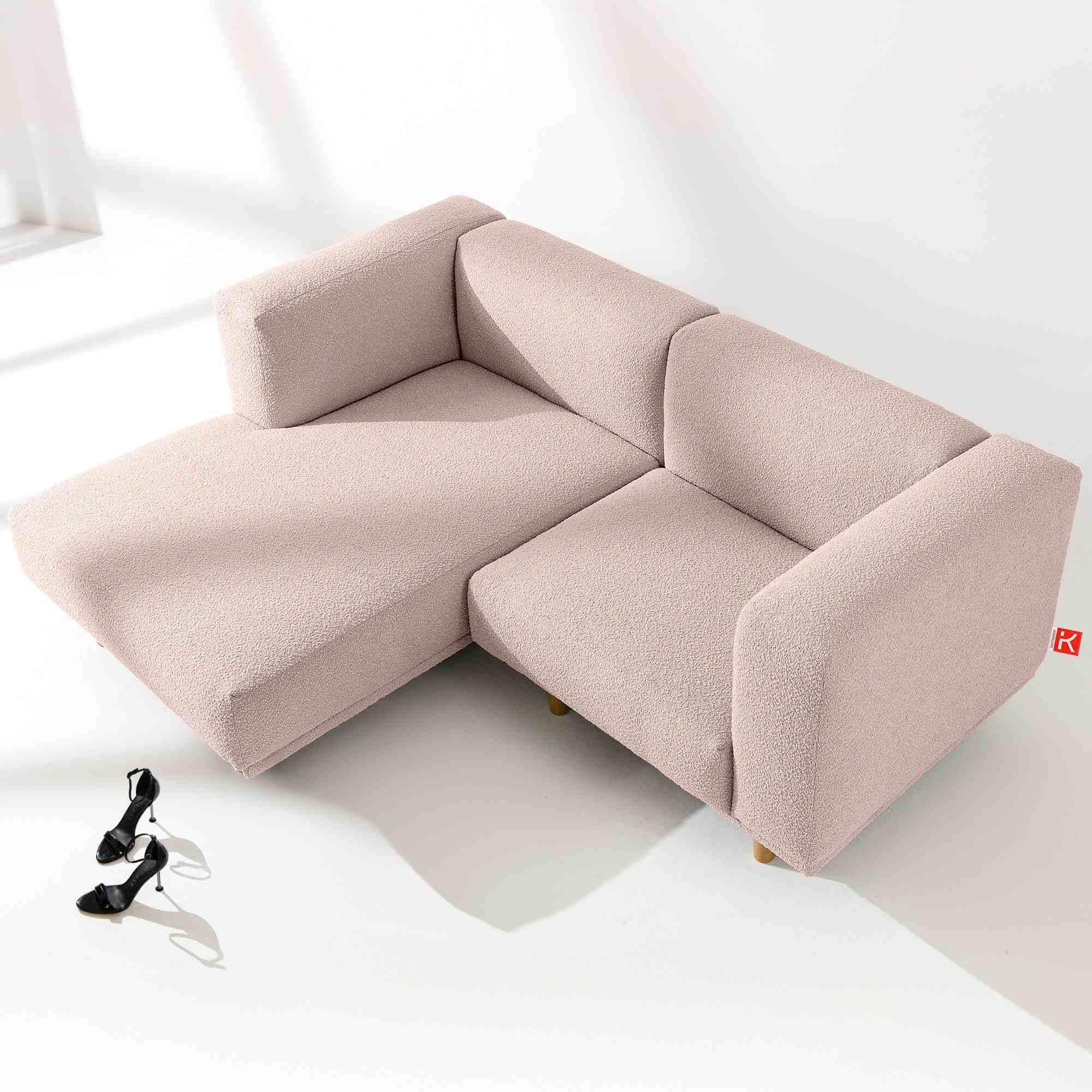 ECKSOFA-LINKS FOSERO, Bouclé - Pink/Buchefarben, Holz/Holzwerkstoff (204/155cm) - KONSIMO®
