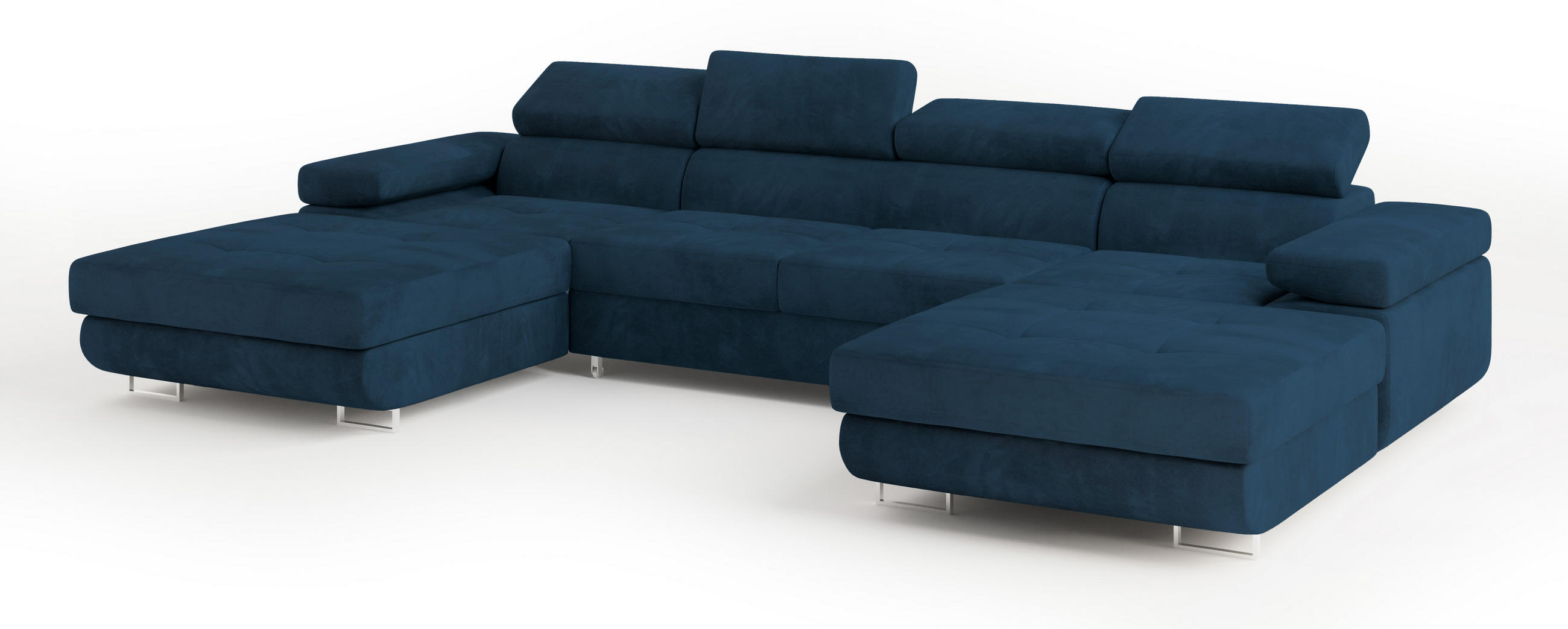 WOHNLANDSCHAFT LYKKE Blau Velours-Stoff mit Schlaffunktion - Blau, Holz (353/90/202cm) - MASSENO