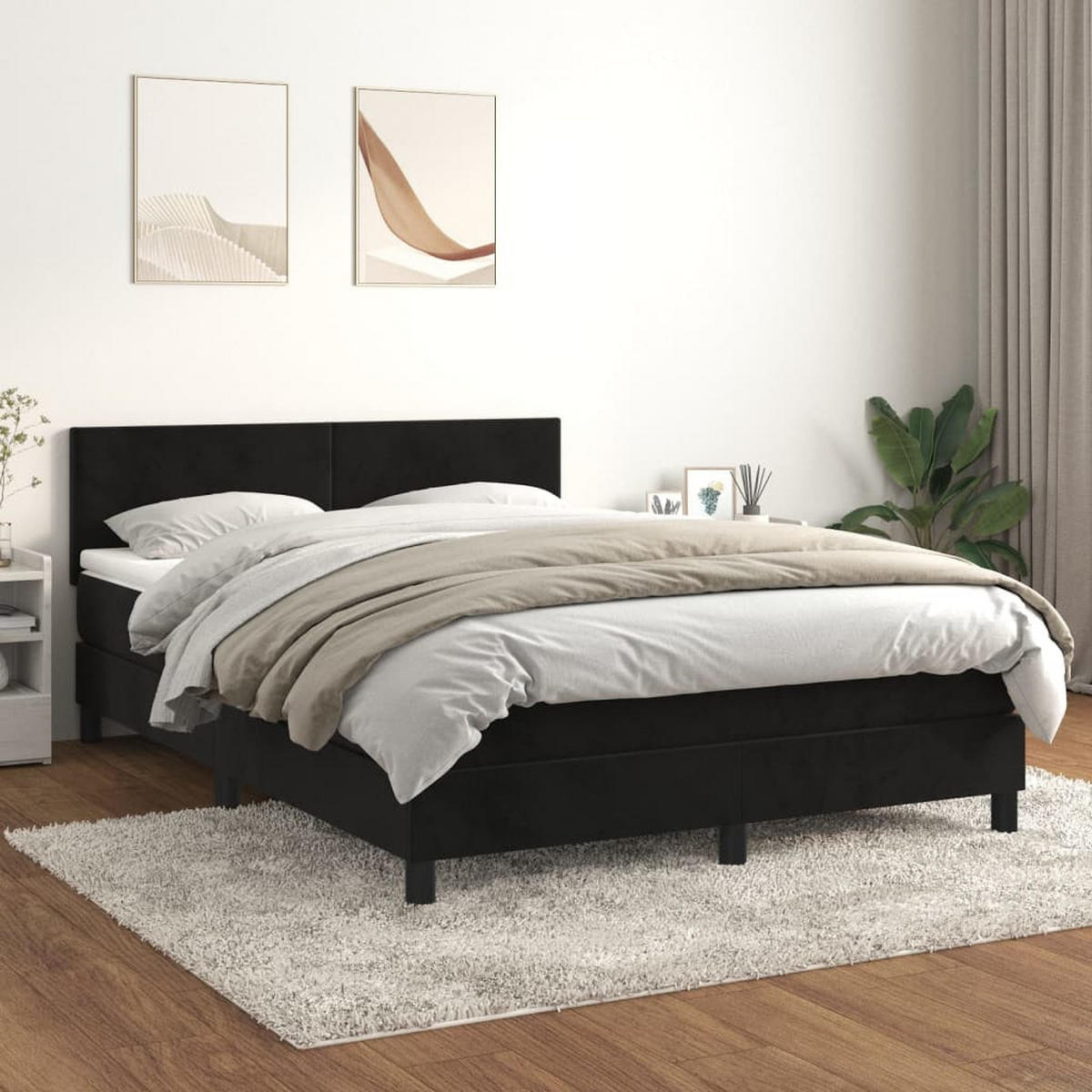 BOXSPRINGBETT Mit Matratze Schwarz 140/200 Cm Samt - Schwarz, Textil (140/200cm) - vidaXL