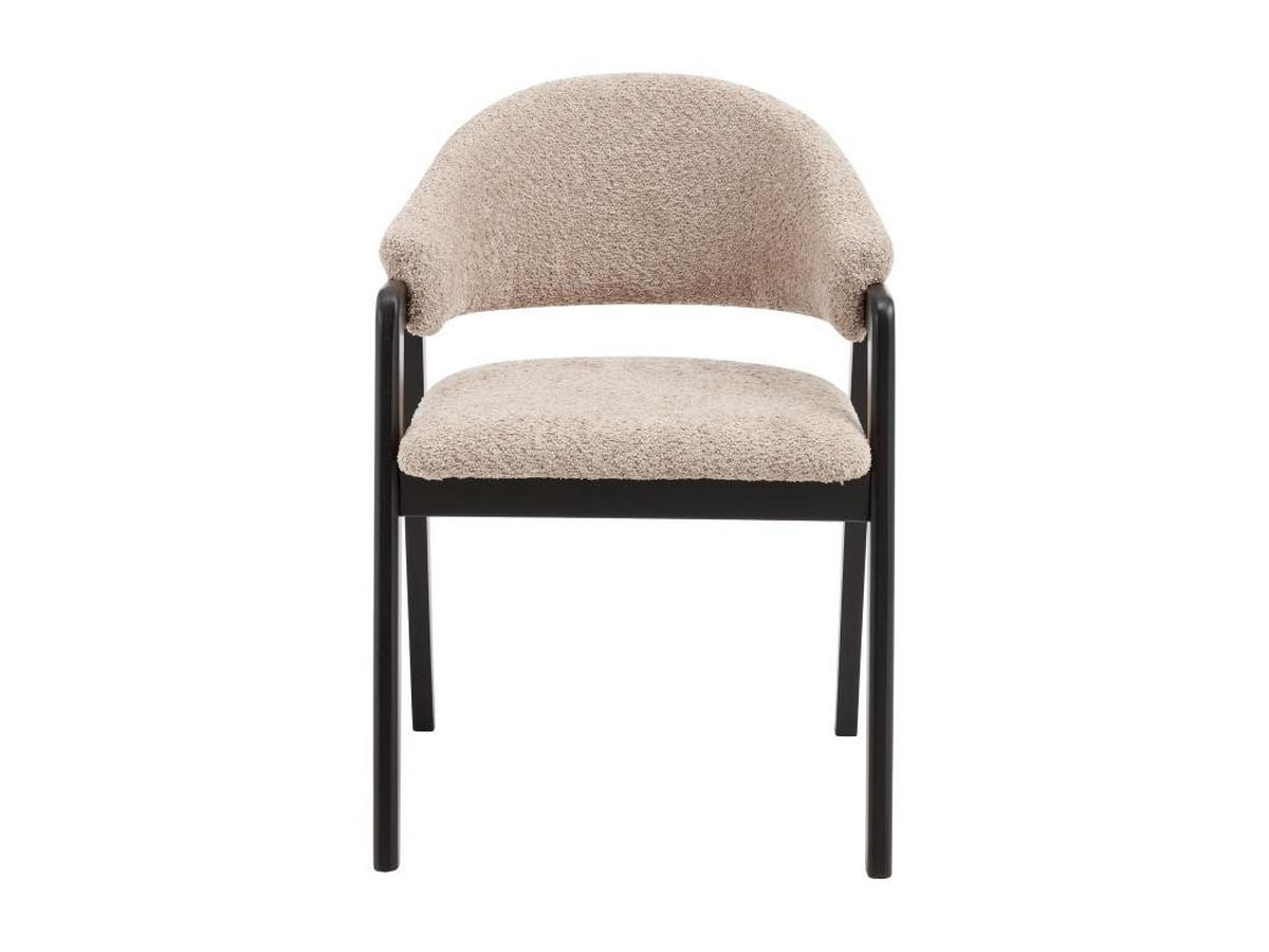 STUHL mit Armlehnen 2er-Set - Bouclé-Stoff & Kautschukholz - Taupe & Schwarz - SOLUNA - Schwarz/Braun, Textil (53.5/82/56cm) - Vente-Unique