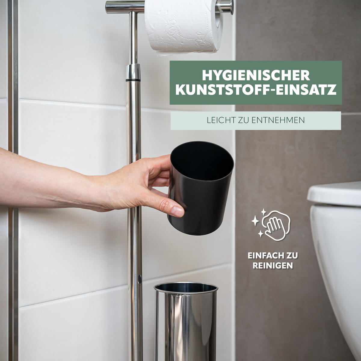 STAND-WC-GARNITUR, schwarz - Schwarz, Metall (22/70/18cm) - bremermann