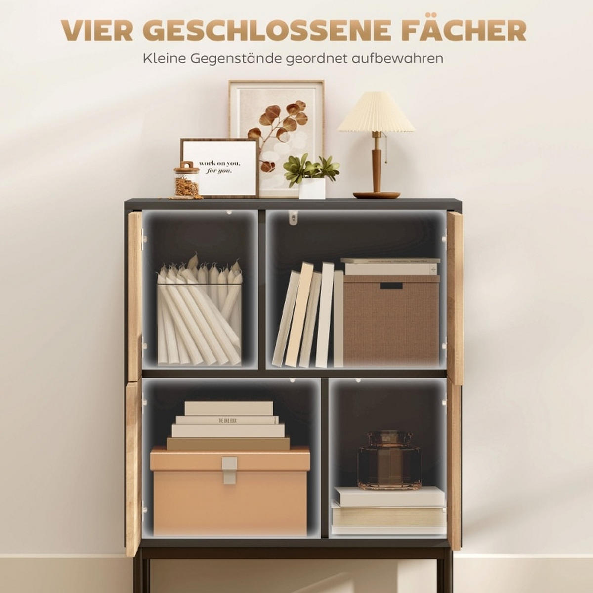 SIDEBOARD aus Holzwerkstoff und Metall mit Drucköffnung-Türen Schwarz - Schwarz, Holz (60/78/35cm) - Modenvie