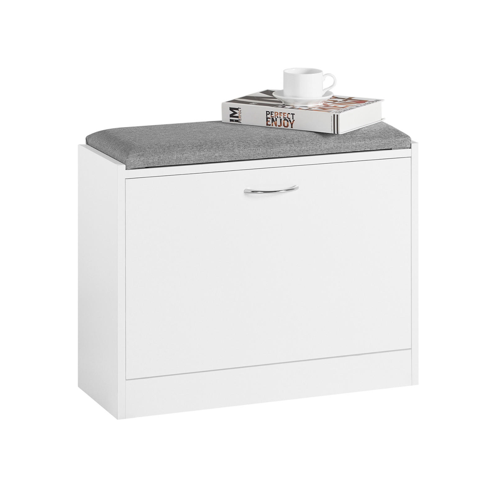 SCHUHBANK Weiß - Weiß/Grau, Holzwerkstoff (60/47/24cm) - SoBuy