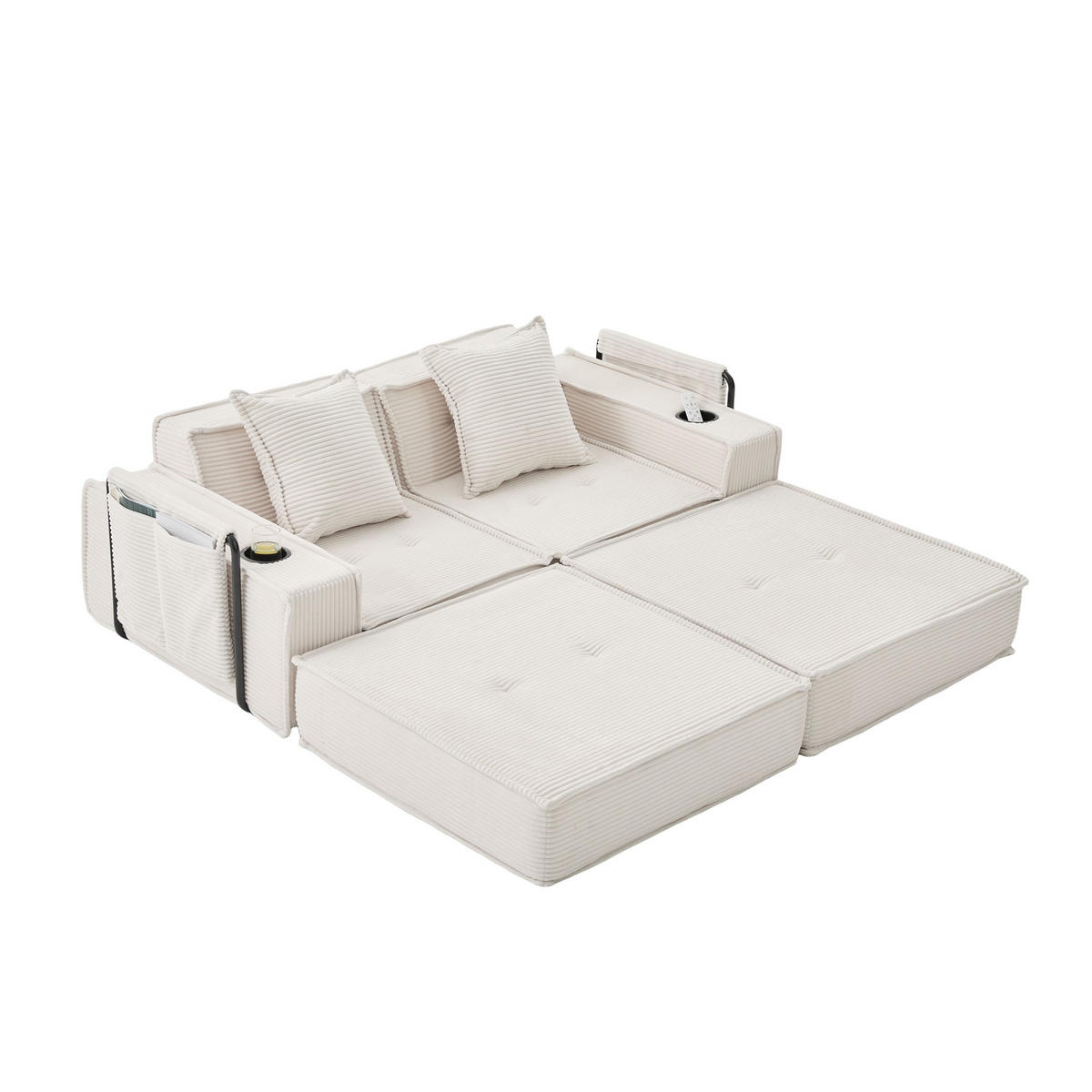 SCHLAFSOFA Zweisitzer mit Schlaffunktion,ausziehbar,Modulares Design,Cord,Beige - Beige, Textil (162/42/54cm) - LVHOM