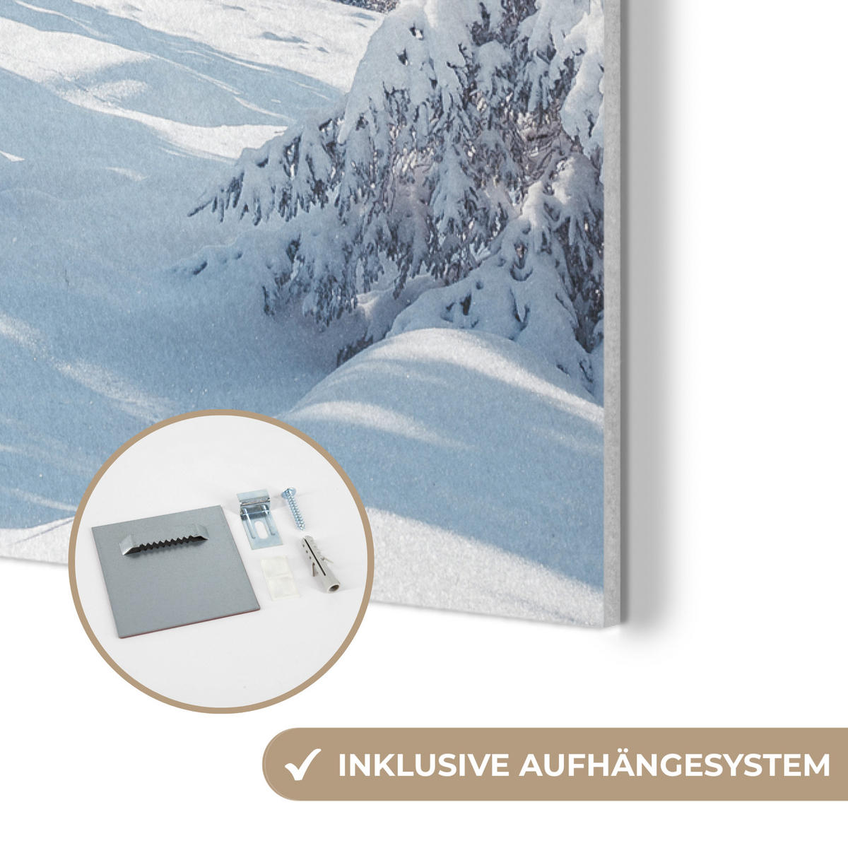 AKUSTIKBILD Winterlandschaft - Natur - Berge - Bäume - Schnee Wanddeko 60x90 cm - Hellblau, Kunststoff (60/90/0.9cm) - MuchoWow