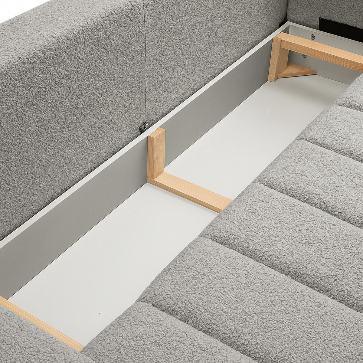 SCHLAFSOFA ALOO, Sofa mit Schlaffunktion und Bettkasten, Farbe: Hellgrau, Bouclé-Stoff - Hellgrau, Textil (248/88/105cm) - Sepro Meble