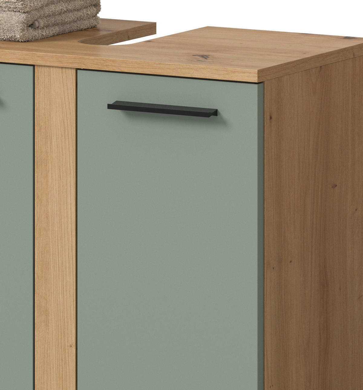 WASCHBECKENUNTERSCHRANK Salbei, Artisan Eiche, Badezimmer Unterschrank 60 cm - Salbeigrün/Schwarz, Holzwerkstoff/Kunststoff (60/57/34cm) - Inn.Furn