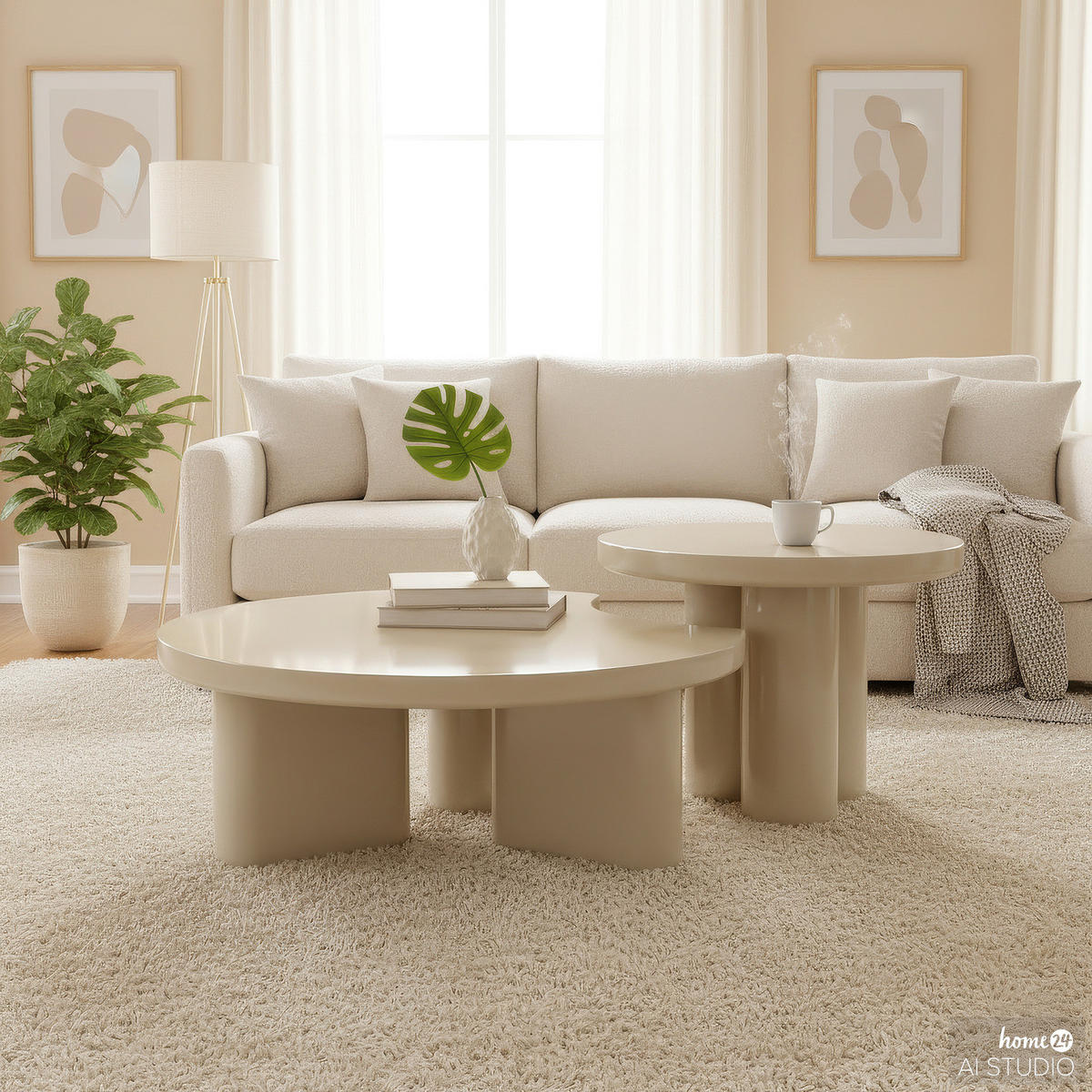 COUCHTISCH - Creme, Holzwerkstoff (90/90/34cm) - home24
