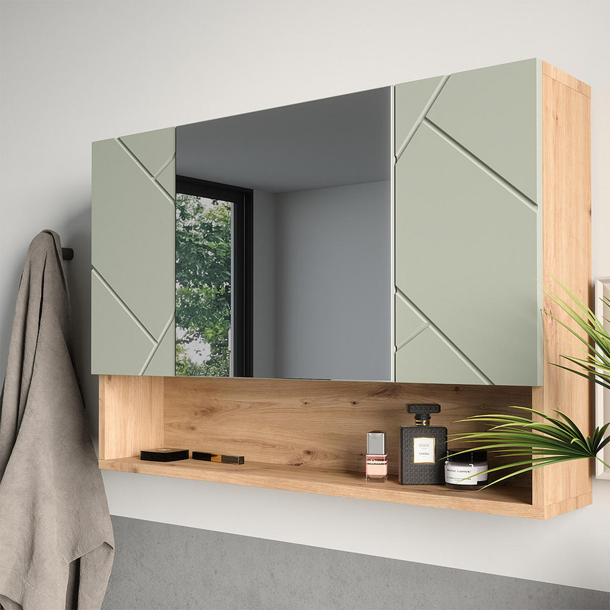 BADSPIEGELSCHRANK Irma Salbeigrün 80.1 x 55 cm - Salbeigrün/Hellgrau, Holzwerkstoff (80.1/55/17cm) - Vicco