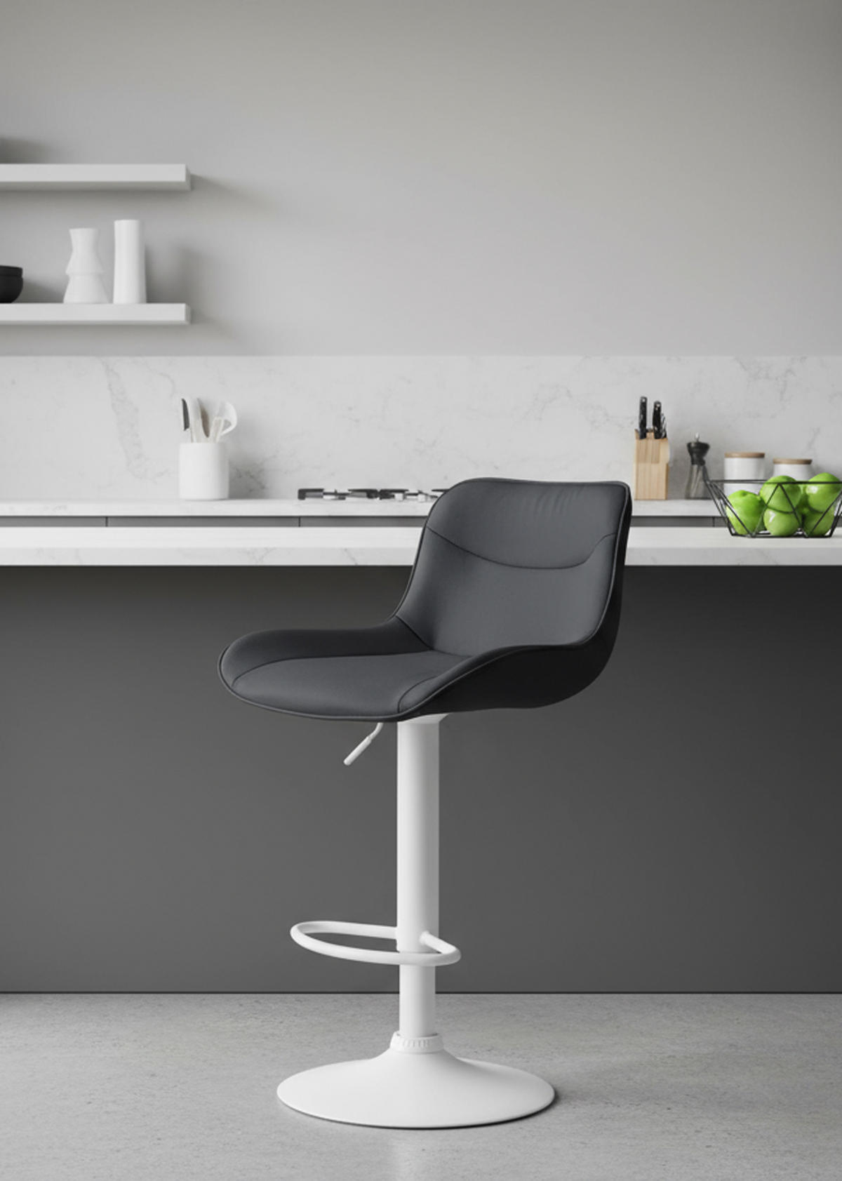 BARHOCKER 2er Set Vulcano Kunstleder weiß schwarz - Schwarz/Weiß, Kunststoff/Metall (49/106/51cm) - TPFLiving