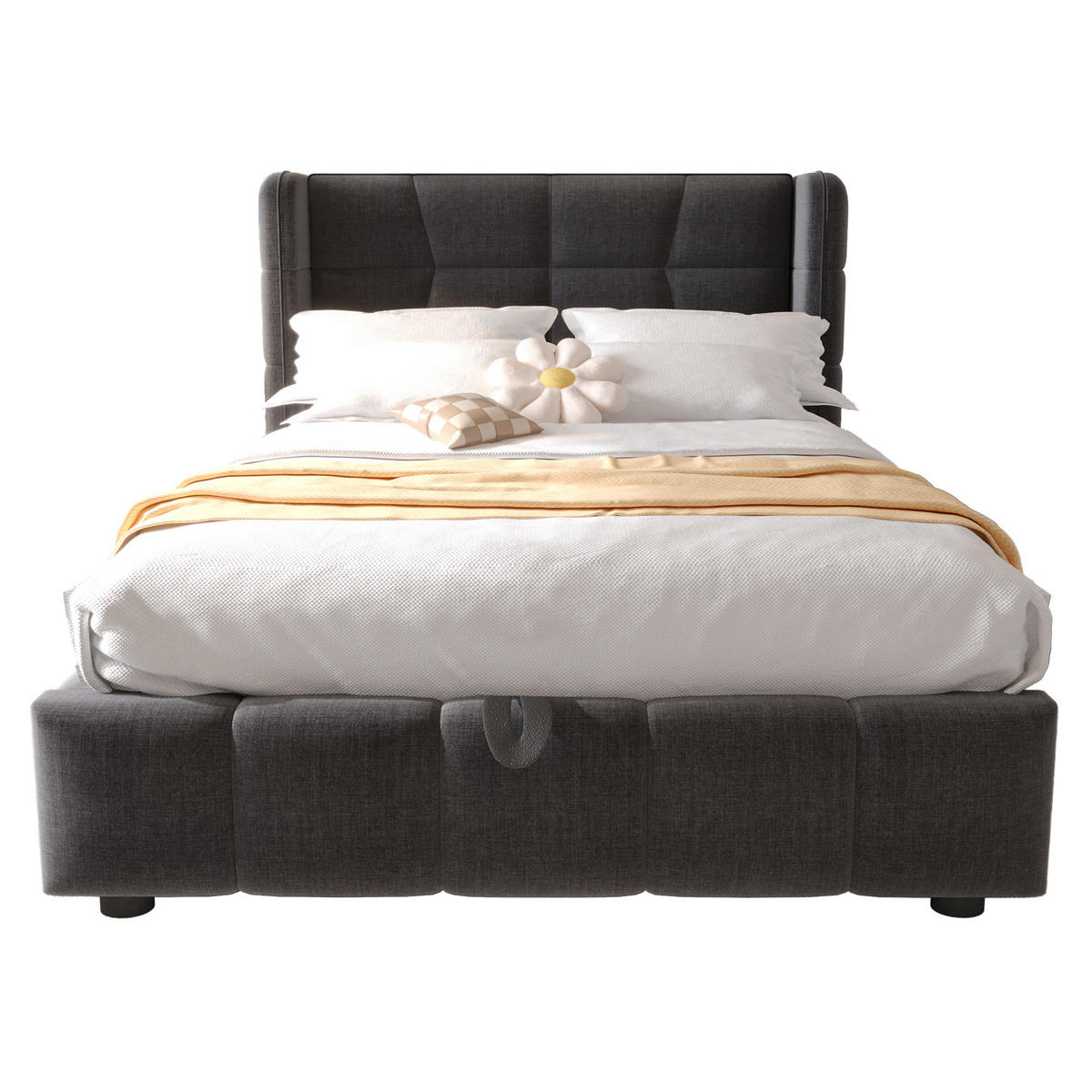 POLSTERBETT 90/200 cm grau aus Stoff mit Stauraum und Hebemechanismus - Grau, Textil (90/200cm) - OKWISH
