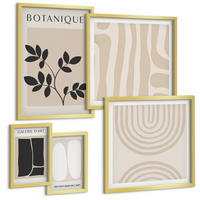 BILDER SET 5er Set - 50x50 cm & 20x30 cm & 40x60 cm Goldrahmen - Boho-Pflanzenposter - Goldfarben, Kunststoff (40/60cm) - TULUP
