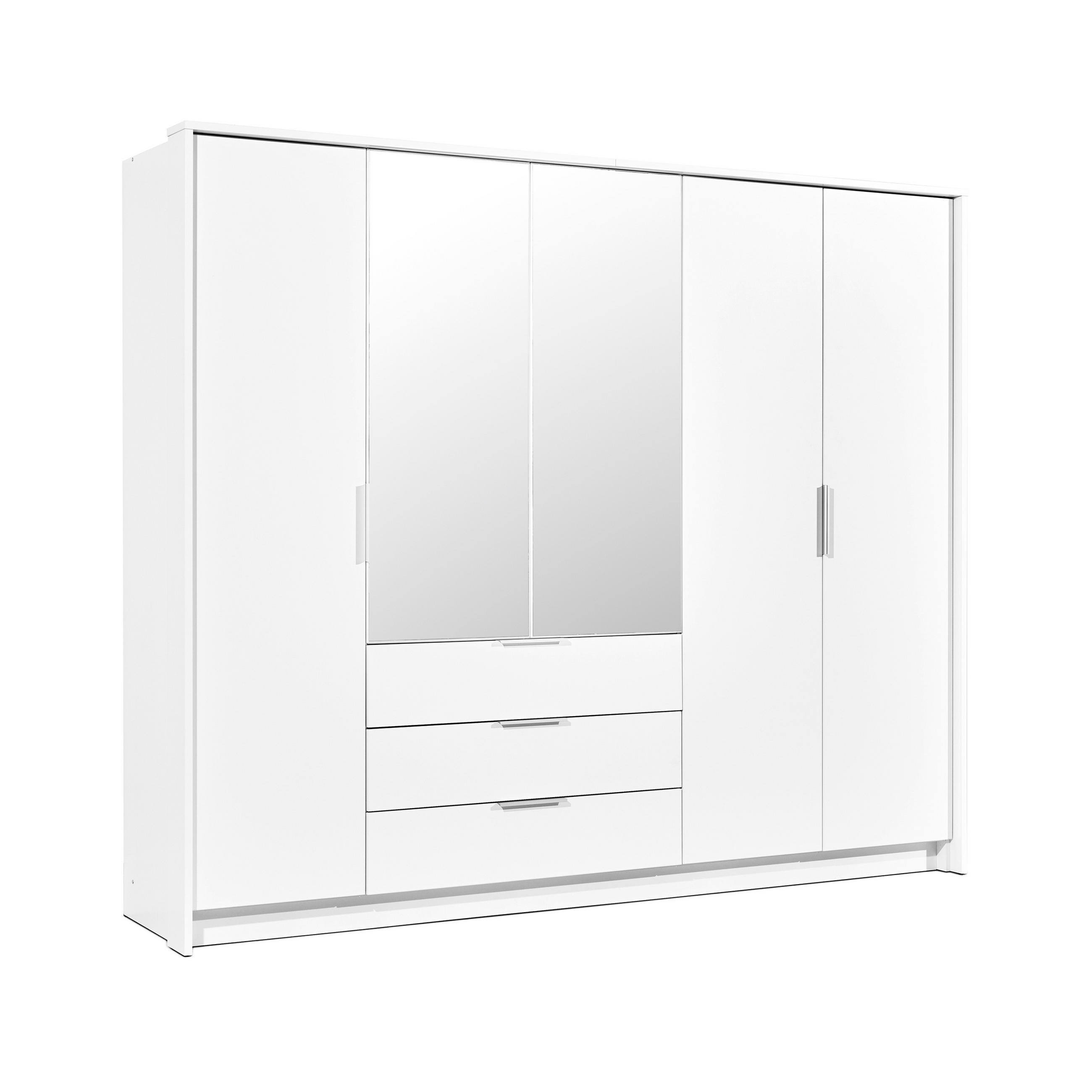 DREHTÜRENSCHRANK RAMMUS 255/217/65 cm 5-türig mit Spiegel Weiß - Weiß, Holzwerkstoff (255/217/65cm) - MASSENO