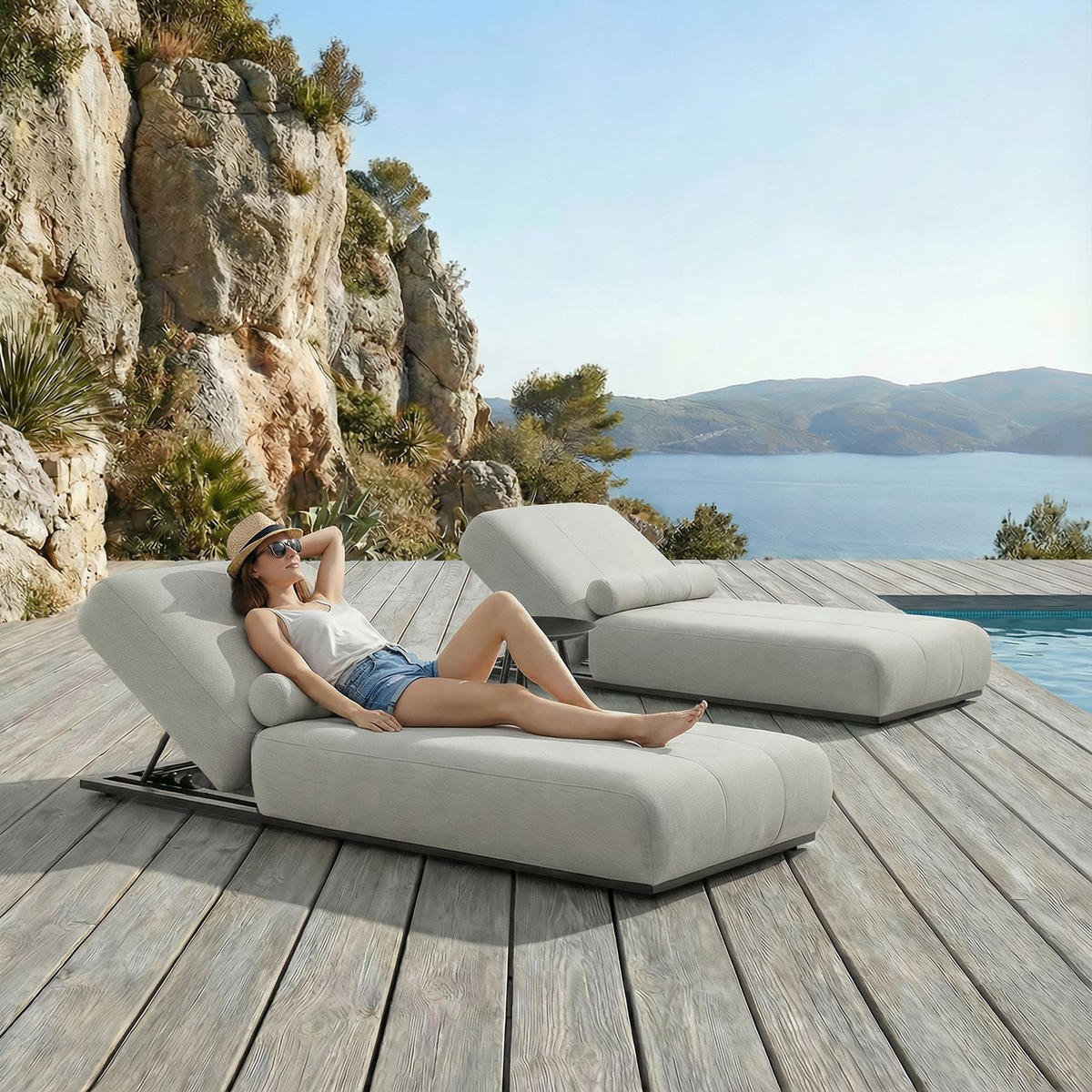 SONNENLIEGENSET TROPEA - Schwarz, Kunststoff (213/32/91cm) - IDIMEX