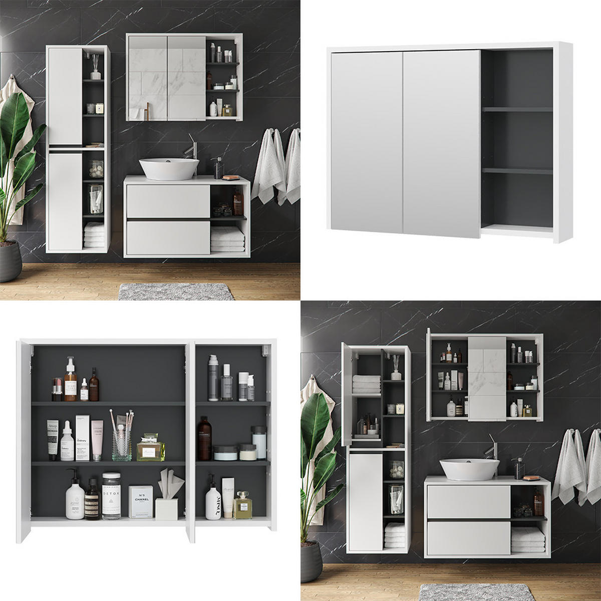 BADSPIEGELSCHRANK Viola Weiß/Anthrazit 100 x 75 cm - Anthrazit/Weiß, Holzwerkstoff (100/75/18cm) - Vicco