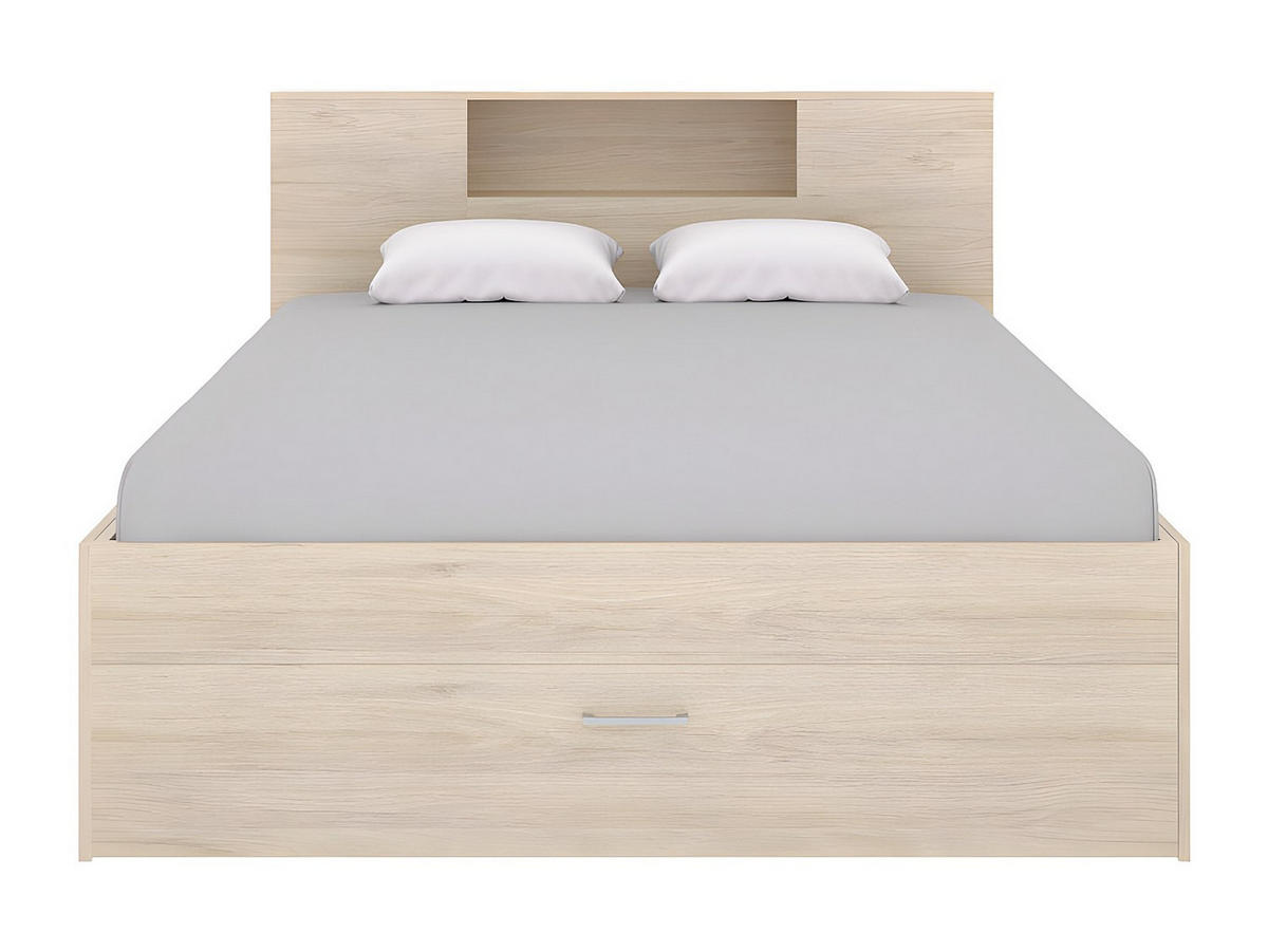 BETT mit Kopfteil, Stauraum & Schubladen - 160 x 200 cm - Naturfarben - LEANDRE - Naturfarben, Holz (169.5/228.5cm) - Vente-Unique