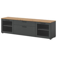 TV-LOWBOARD grau, Eiche 185 cm, TV-Unterteil mit Soft-Close - Schwarz/Eiche Artisan, Glas/Holzwerkstoff (185/52/40cm) - Inn.Furn