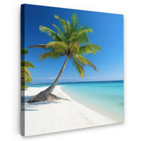 LEINWANDBILD Strand - Palme - Tropisch - Meer 90x90 cm - Grün, Textil (90/90cm) - MuchoWow