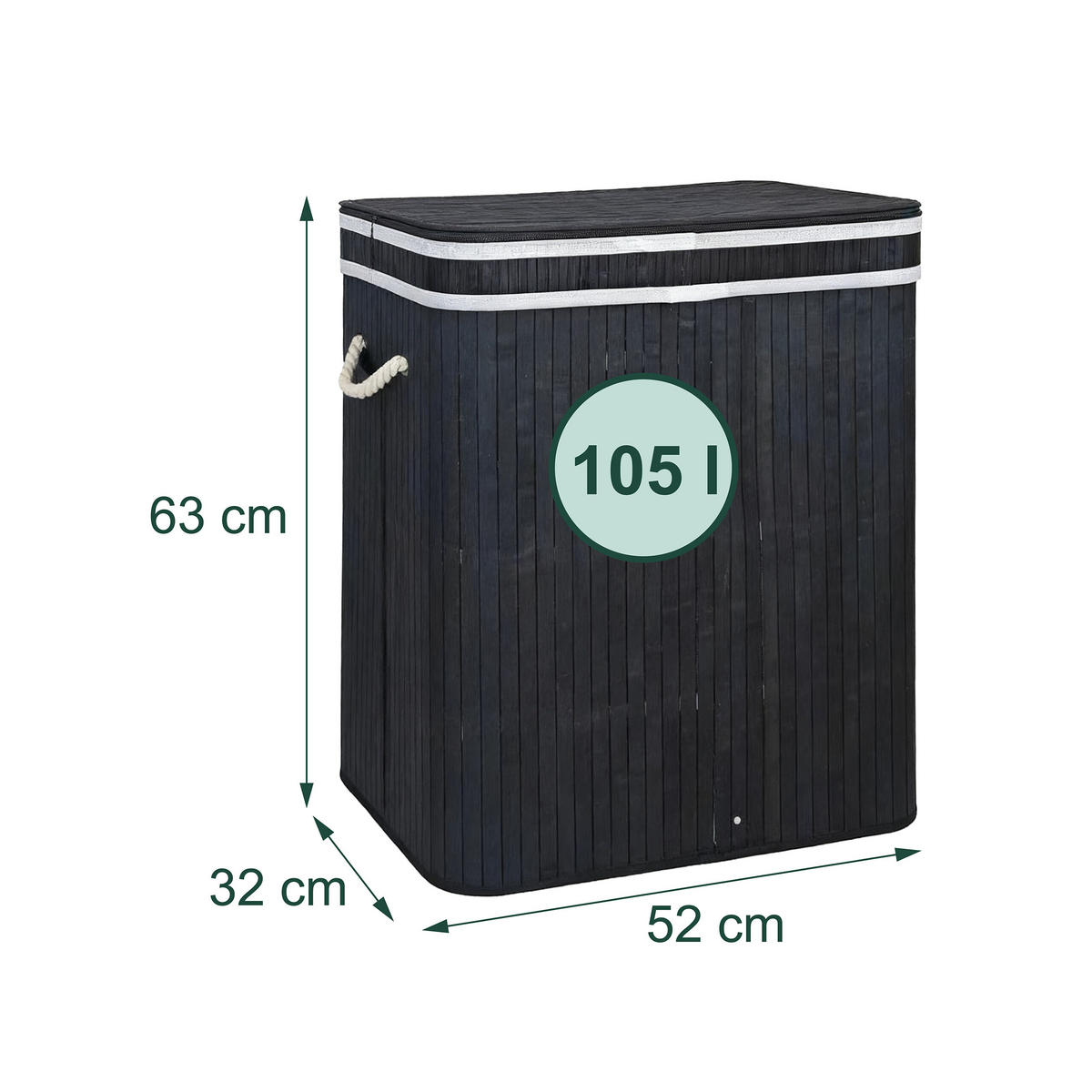 KOŠÍK z bambusu - čierna, drevo/textil (52/63/32cm) - Relaxdays