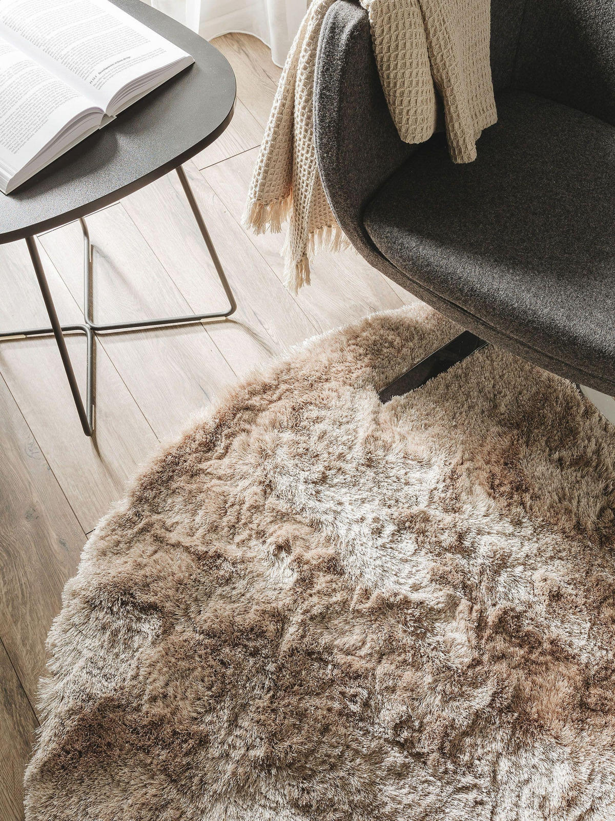 HOCHFLORTEPPICH Whisper Hellbraun ø 200 cm rund - Hellbraun, Textil (200/200cm) - benuta Nest