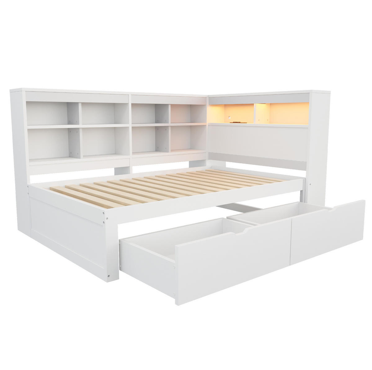 POSTEĽ z masívneho dreva, 90/200 cm biela, s úložným priestorom a LED - biela, kompozitné drevo (90/200cm) - BEAOK