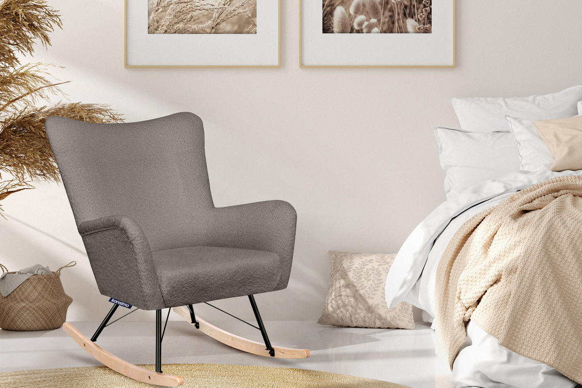 SCHAUKELSESSEL ADDUCTI breiter Sitz für mehr Komfort, Braun - Eichefarben/Braun, Holz/Textil (75/94/112cm) - KONSIMO®