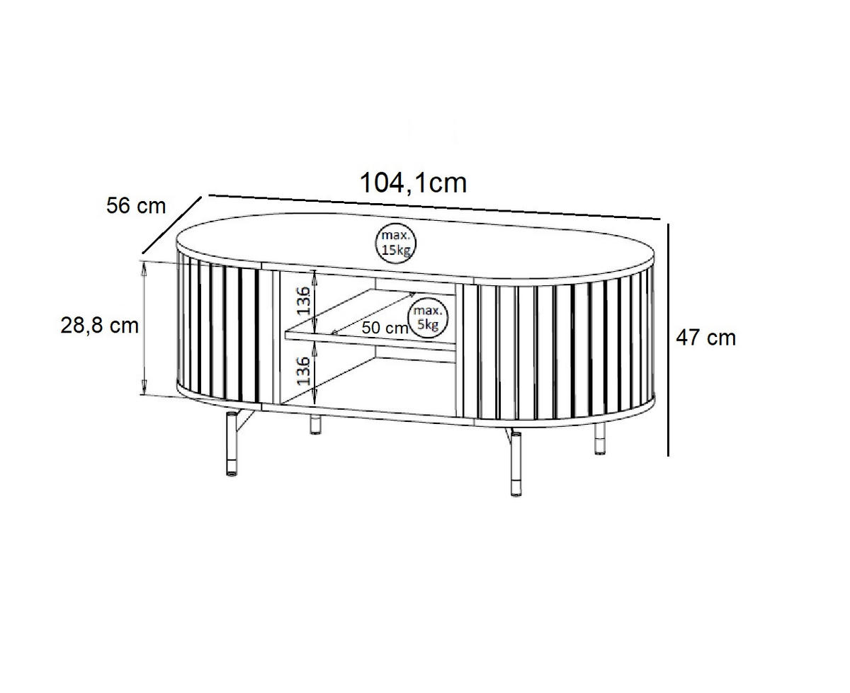 COUCHTISCH Oval Schwarz matt 104/56/47 cm - Schwarz, Holzwerkstoff (56/104/47cm) - designimpex