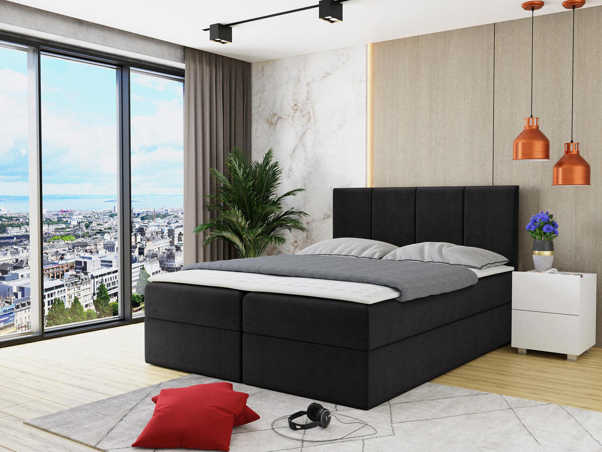 BOXBETT Rebos - H3 - Schwarz, Holz/Textil (180/200cm) - MIRJAN24